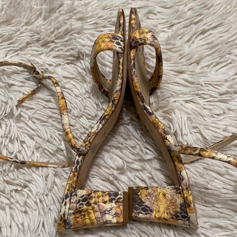 Sandro Ankle wrap around Maeva Yellow Brown snake-effect leather sandal 8 Animal - Picture 7 of 11
